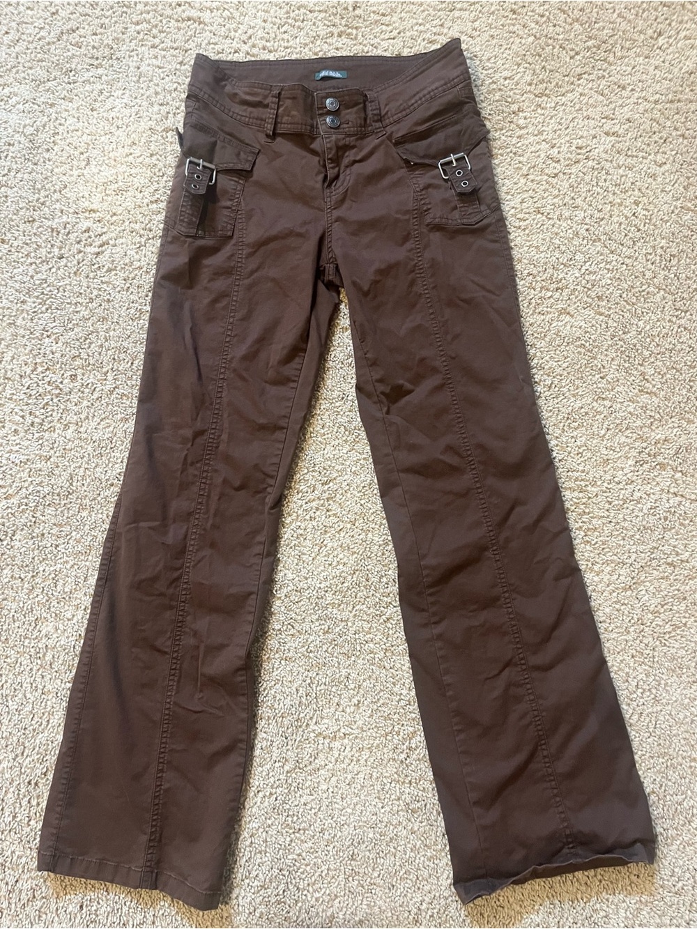 wild fable Brown Flared Cargo-Style Jeans with Buckle Accents